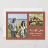 焼きオレンジミニマル色の写真QRコード日付の保存 招待状 (正面)