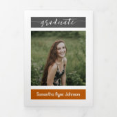 焼きオレンジモダンブロック5写真卒業 三つ折り招待状 (カバー)