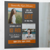 焼きオレンジモダンブロック5写真卒業 三つ折り招待状 (内部最初)