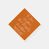 焼きオレンジ色のパーソナライズされたスクリプトウェディングレセプション スタンダードカクテルナプキン (角)