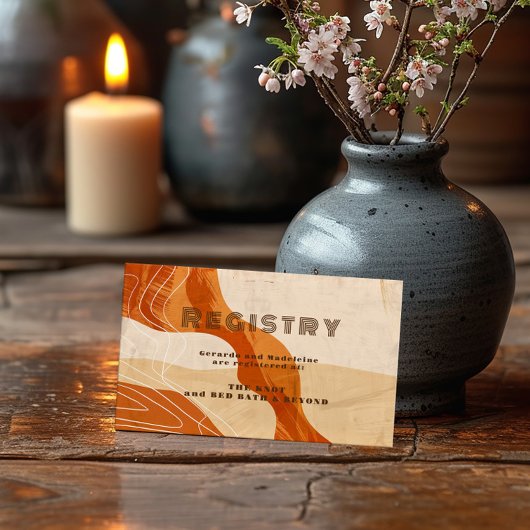 焼きオレンジ色のレトロウェディングシャワーギフトレジストリ エンクロージャーカード