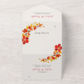 焼きオレンジ色の熱帯ハイビスカス花模様結婚ズ オールインワン招待状 (外側)