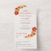 焼きオレンジ色の熱帯ハイビスカス花模様結婚ズ オールインワン招待状 (内側)