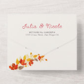 焼きオレンジ色の熱帯ハイビスカス花模様結婚ズ オールインワン招待状 (裏面)