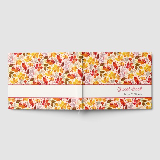 焼きオレンジ色の熱帯ハイビスカス花模様結婚ズ ゲストブック (全面)
