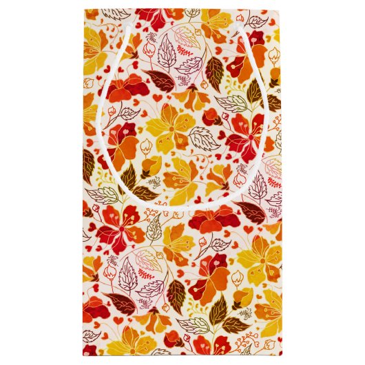 焼きオレンジ色の熱帯ハイビスカス花模様結婚ズ スモールペーパーバッグ (裏面)