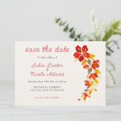 焼きオレンジ色の熱帯ハイビスカス花模様結婚ズ セーブザデート (スタンド正面)