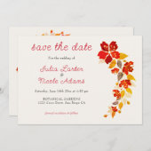 焼きオレンジ色の熱帯ハイビスカス花模様結婚ズ セーブザデート (正面/裏面)