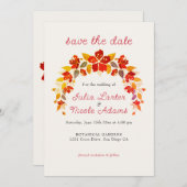 焼きオレンジ色の熱帯ハイビスカス花模様結婚ズ セーブザデート (正面/裏面)