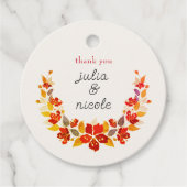 焼きオレンジ色の熱帯ハイビスカス花模様結婚ズ フェイバータグ (正面)