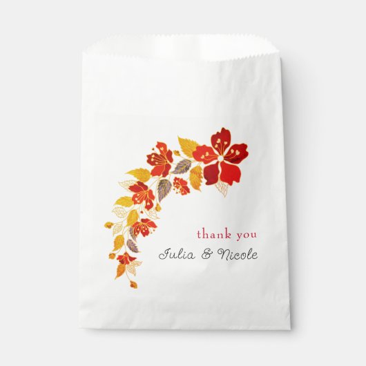 焼きオレンジ色の熱帯ハイビスカス花模様結婚ズ フェイバーバッグ (正面)