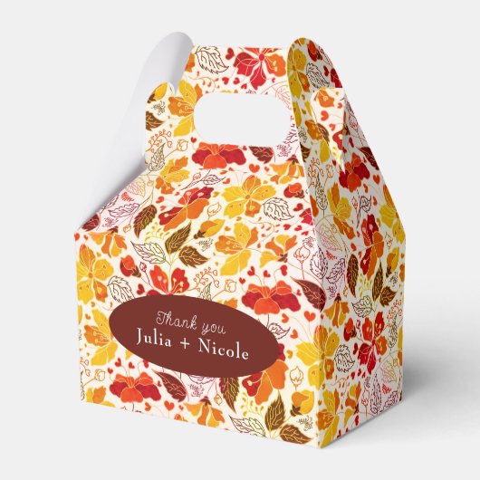 焼きオレンジ色の熱帯ハイビスカス花模様結婚ズ フェイバーボックス (正面サイド)