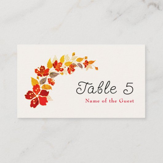 焼きオレンジ色の熱帯ハイビスカス花模様結婚ズ プレイスカード (裏面)