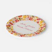 焼きオレンジ色の熱帯ハイビスカス花模様結婚ズ ペーパープレート (アングル)