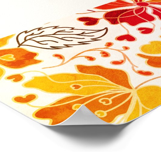 焼きオレンジ色の熱帯ハイビスカス花模様結婚ズ ポスター (角)