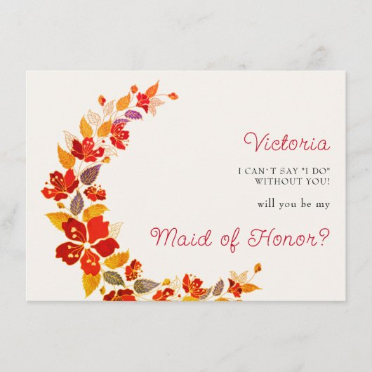 焼きオレンジ色の熱帯ハイビスカス花模様結婚ズ メニュー (正面)