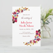 焼きオレンジ色の熱帯ハイビスカス花模様結婚ズ 招待状 (スタンド正面)