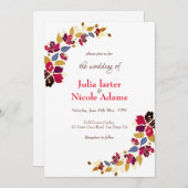 焼きオレンジ色の熱帯ハイビスカス花模様結婚ズ 招待状 (正面/裏面)