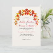 焼きオレンジ色の熱帯ハイビスカス花模様結婚ズ 招待状 (スタンド正面)