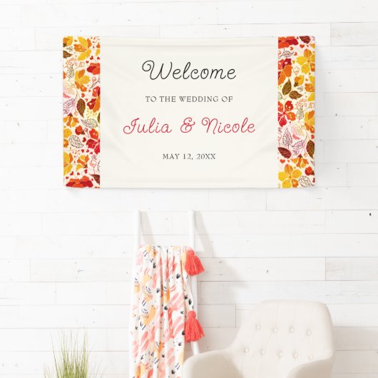 焼きオレンジ色の熱帯ハイビスカス花模様結婚ズ 横断幕 (インサイチュ)