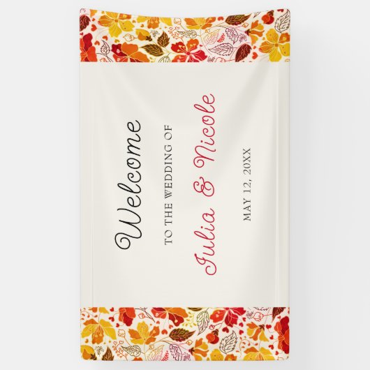 焼きオレンジ色の熱帯ハイビスカス花模様結婚ズ 横断幕 (縦)