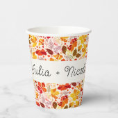 焼きオレンジ色の熱帯ハイビスカス花模様結婚ズ 紙コップ (左)