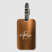 焼きオレンジ色ブラシ仕上げメタルスクリプトモノグラム ラゲッジタグ (正面縦)