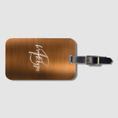 焼きオレンジ色ブラシ仕上げメタルスクリプトモノグラム ラゲッジタグ (正面横)
