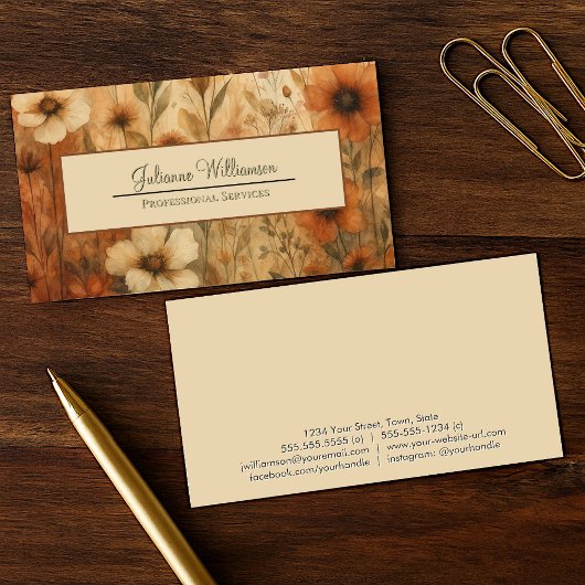 焼きシエナボホシックな水カラーフローラ かわいらし 名刺