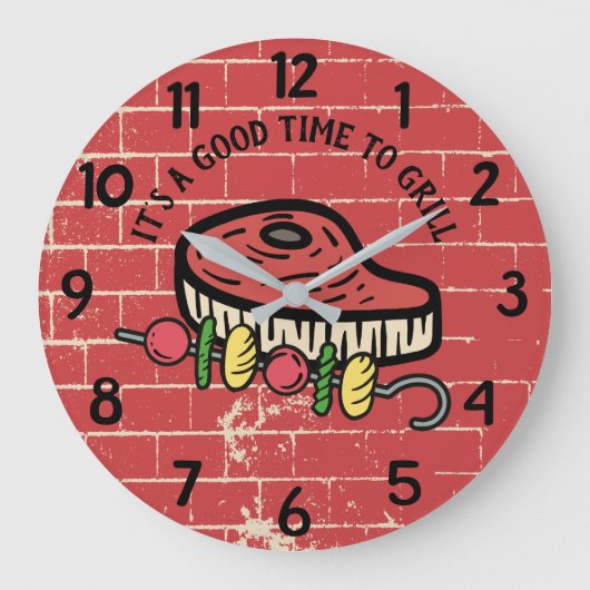 焼きステーキケバブブリック料理キッチン ラージ壁時計 (正面)
