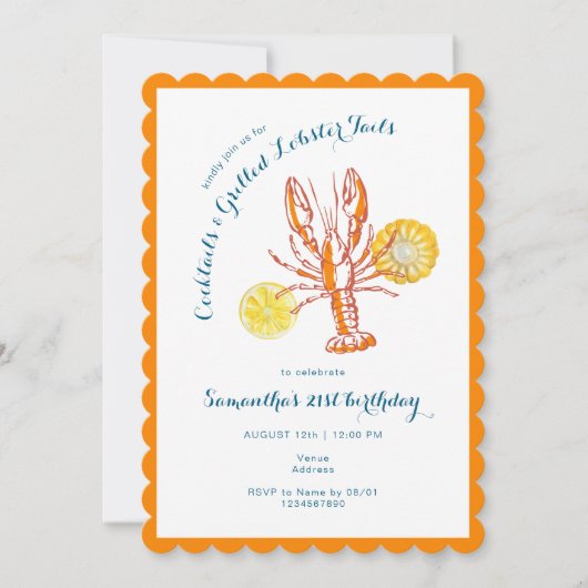 焼きハマグリの尻尾 BBQ シーフード サマー 誕生日 招待状 (正面)