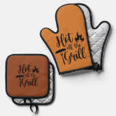 焼き茶色と黒のホットオフ 鍋つかみ&鍋敷きセット (正面/裏面)