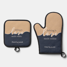 焼き菓子は愛の結晶 NAVY & TAN スクリプト 鍋つかみ&鍋敷きセット