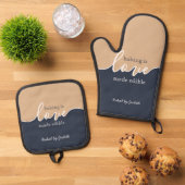 焼き菓子は愛の結晶 NAVY & TAN スクリプト 鍋つかみ&鍋敷きセット (トップダウン)