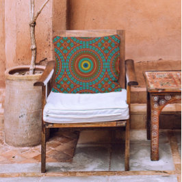 焼き赤オークレーティール（緑がかった色）ボホ幾何素朴パターン アウトドアクッション