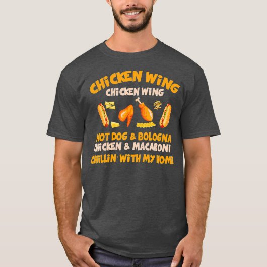 焼き鳥の鶏の翼、ホットドッグとフランキーフード Tシャツ (正面)