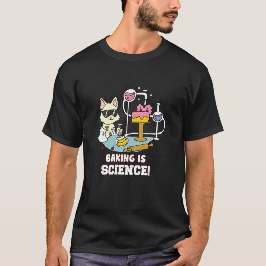焼くのは科学 面白い 猫 子猫 パティシエ 専門家 科学者 Tシャツ (正面)