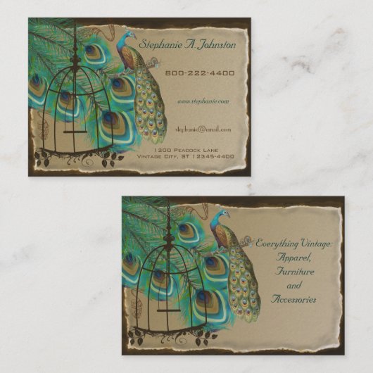 焼けたエッジヴィンテージ孔雀の羽バードケージ 名刺 (正面/裏面)