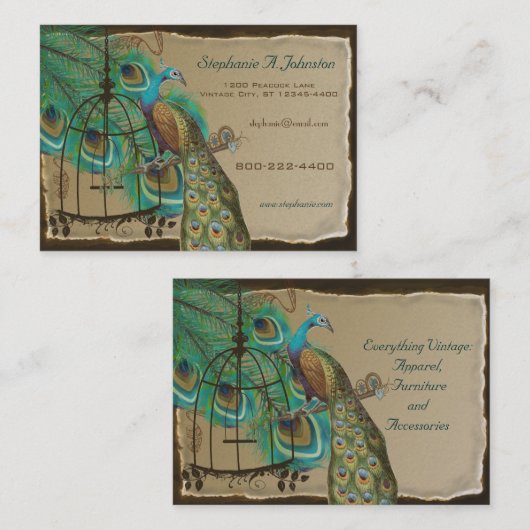 焼けたエッジヴィンテージ孔雀の羽バードケージ 名刺 (正面/裏面)