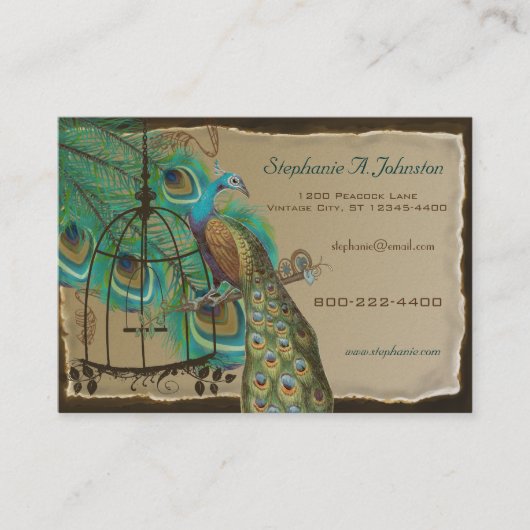 焼けたエッジヴィンテージ孔雀の羽バードケージ 名刺 (正面)