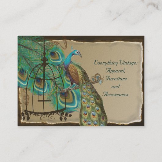 焼けたエッジヴィンテージ孔雀の羽バードケージ 名刺 (裏面)