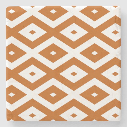 焼けたオレンジと白のダイヤモンドパターン ストーンコースター (正面)