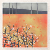 焼けたオレンジの風景画 ガラスコースター (正面)