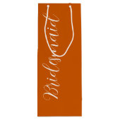 焼けたオレンジ結婚色の花嫁の様式化スクリプト ワインギフトバッグ (裏面)