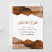 焼けたオレンジ色のテラコッタのアゲート大理石結婚の写真 セーブザデート (正面)