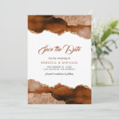 焼けたオレンジ色のテラコッタのアゲート大理石結婚の写真 セーブザデート (スタンド正面)