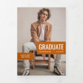 焼けたオレンジ色のブロック4写真卒業 三つ折り招待状 (カバー)