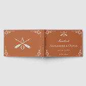 焼けたオレンジ色のモノグラム結婚と矢印 ゲストブック (全面)