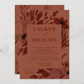 焼けたシエナ秋の水の色の開花結婚 招待状 (正面/裏面)