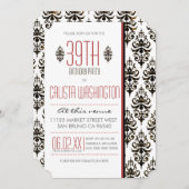 焼けたヴィンテージダマスク39th誕生日パーティー 招待状 (正面/裏面)